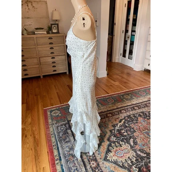 Lucky Brand White Floral Burnout Polka Dot Ruffle High Low Slip Dress 6ELZU808 L - Picture 5 of 14